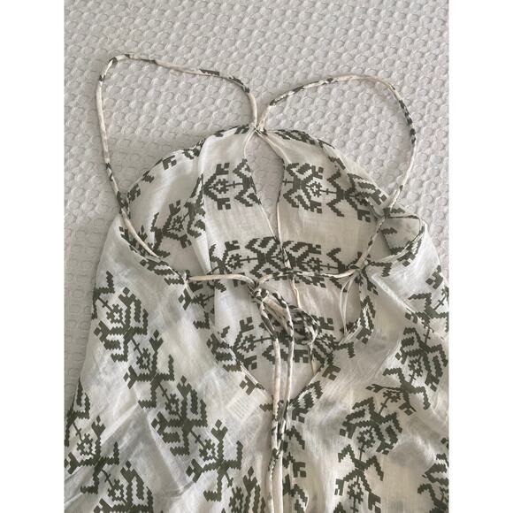 Lovestitch Olive Green Tribal Print Tassel Maxi Dress Handkerchief Hem S/M NEW - Picture 8 of 10